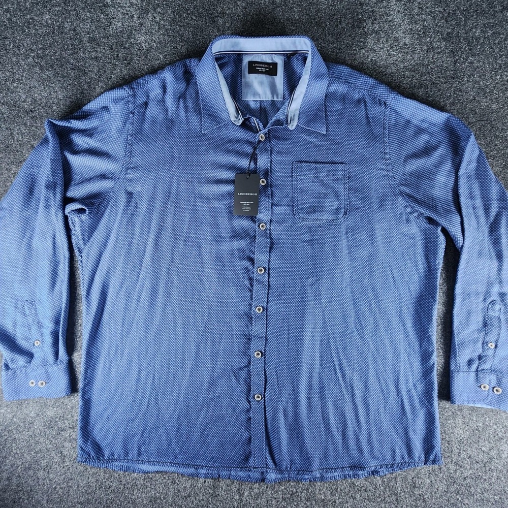 NWT Lindbergh Black Label Mens 3XL Blue Geometric Micro Print Button Down Shirt